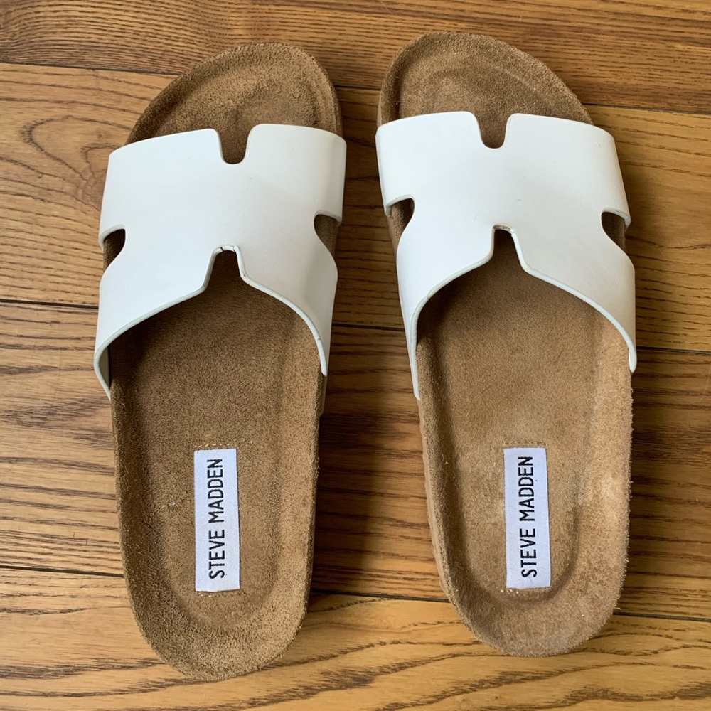 Steve Madden White Slide Sandals